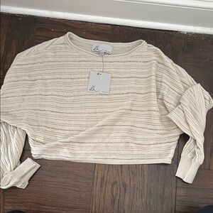 dh NEW YORK Cream Tan Cropped Ribbed Hoodie